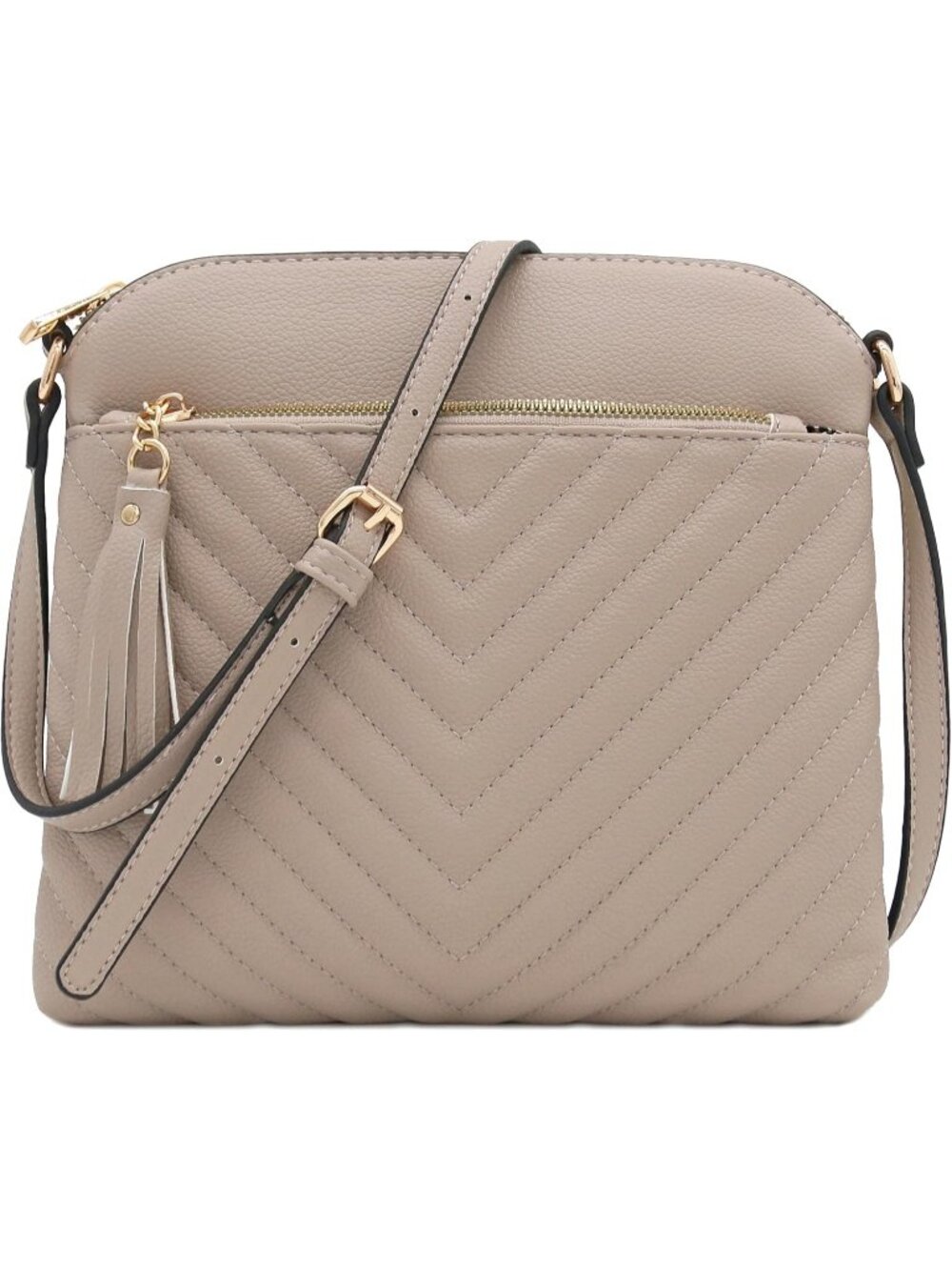 Women's Travertine Chevron Quilted Medium Tassel Accent Shoulder Crossbody Bag